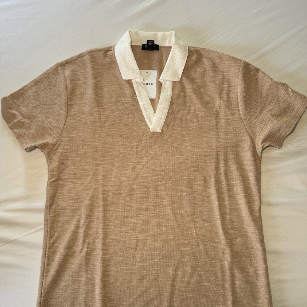 Forever 21 Tan and White Polo Shirt Casual Knit